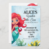 リトルマーメイドウォーターカラー誕生日招待状 招待状 (正面/裏面)