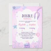 リトルマーメイドキッズダブルお祝い誕生日 招待状 (正面)