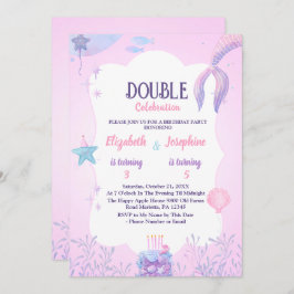 リトルマーメイドキッズダブルお祝い誕生日 招待状