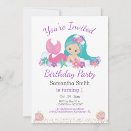 リトルマーメイドグリッター誕生日パーティー 招待状