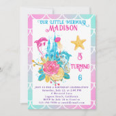 リトルマーメイドスケールピンクターコイズホワイト誕生日 招待状 (正面)