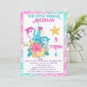 リトルマーメイドスケールピンクターコイズホワイト誕生日 招待状 (スタンド正面)