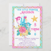 リトルマーメイドスケールピンクターコイズ金ゴールド誕生日 招待状 (正面)