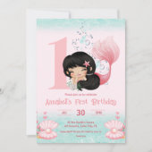 リトルマーメイドダークヘアピンク1歳の誕生日 招待状 (正面)