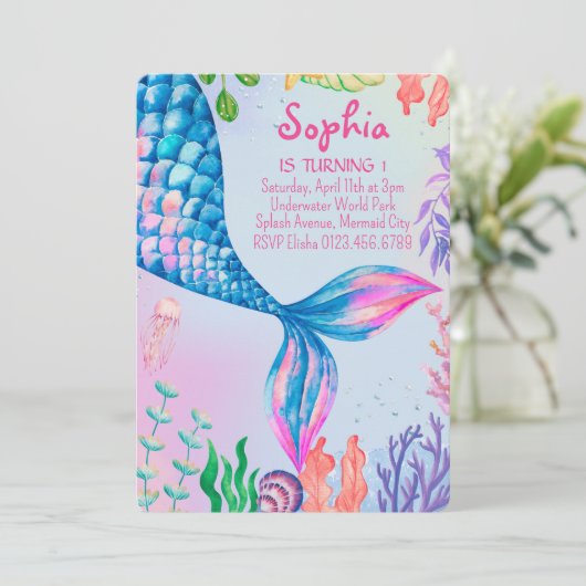 リトルマーメイドテール水中誕生日招待状 招待状 (スタンド正面)