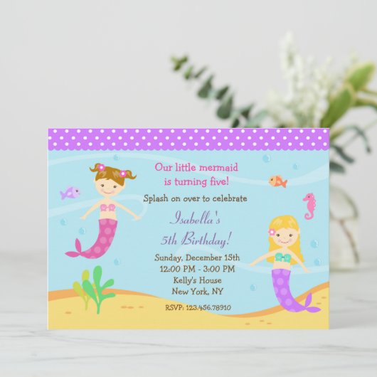 リトルマーメイドバースデーパーティ招待状 招待状 (スタンド正面)