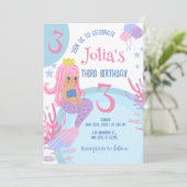 リトルマーメイドピンクの髪ピンクの第3誕生日インビタット 招待状 (スタンド正面)