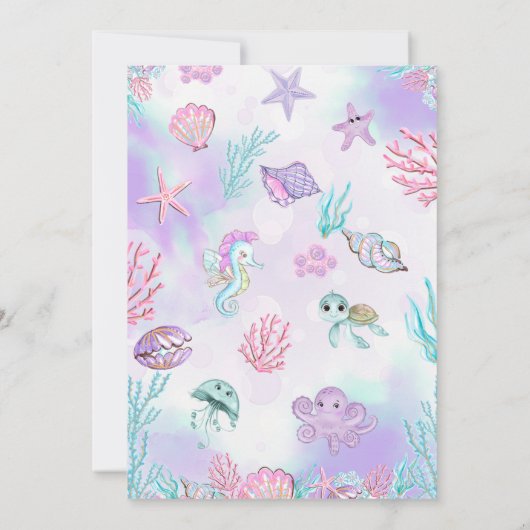リトルマーメイドピンクパープルベビーシャワー招待状 招待状 (裏面)
