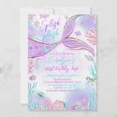 リトルマーメイドピンクパープル誕生日招待状 招待状 (正面)