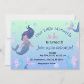 リトルマーメイドピンク5番目の誕生日招待状 招待状 (正面)