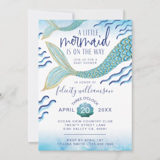 リトルマーメイドベビーシャワー招待状マーメイドベビー 招待状 (正面)