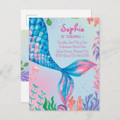 リトルマーメイド水中誕生日招待状 インビテーションポストカード (正面/裏面)