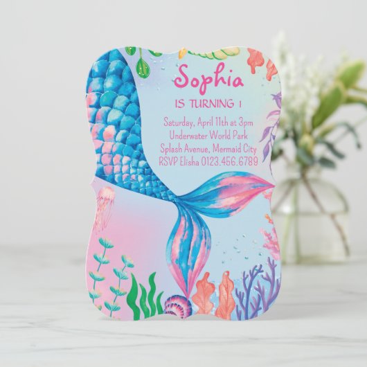 リトルマーメイド水中誕生日招待状 招待状 (スタンド正面)