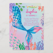 リトルマーメイド水中誕生日招待状 招待状 (正面/裏面)