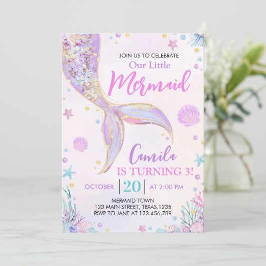 リトルマーメイド海をテーマにした誕生日 招待状 (スタンド正面)