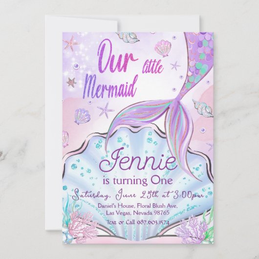 リトルマーメイド誕生日アンダーザシーパーティー 招待状 (正面)