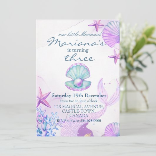 リトルマーメイド誕生日パーティーガール 招待状 (スタンド正面)