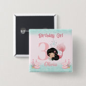 リトルマーメイド誕生日ピンク 缶バッジ (正面&裏面)