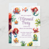 リトルマーメイド誕生日招待状パーティー 招待状 (正面/裏面)