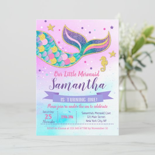 リトルマーメイド誕生日招待状 招待状 (スタンド正面)