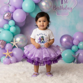 リトルマーメイド1歳の誕生日女の子ターコイズパープル ベビーTシャツ