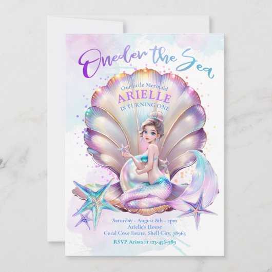 リトルマーメイド1st誕生日ワンダーザシーマーメイド 招待状 (正面)
