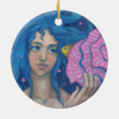 リトルマーメイド、水中ファンタジーアート、ピンクブルー セラミックオーナメント (裏面)