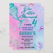リトルマーメイド、水彩誕生日パーティー 招待状 (正面/裏面)