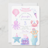 リトルマーメイド 海の中のマジック 誕生日パーティー招待状 招待状 (正面)