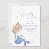 リトルマーメイド 海の水 お姫様 1歳の誕生日 招待状 (正面)