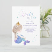 リトルマーメイド 海の水 お姫様 1歳の誕生日 招待状 (スタンド正面)