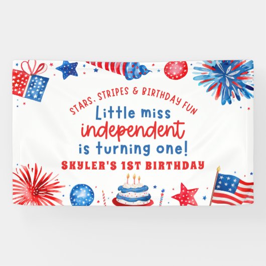 リトルミスインディペンデント 7月4日 1歳の誕生日 横断幕 (横)