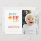 リトルミスターオネダーフルレトロファースト誕生日 招待状 (正面)