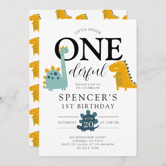リトルミスターワンダーフル恐竜の少年誕生日 招待状 (正面/裏面)