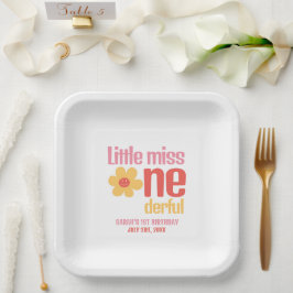 リトルミスワンダフルレトロファーストバースデー ペーパープレート