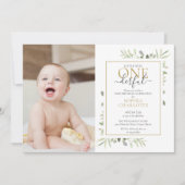 リトルミスワンダフル フォト キュート ガール 1歳の誕生日 招待状 (正面)