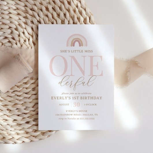 リトルミスワンダフル ボホ レインボー 1歳誕生日 招待状