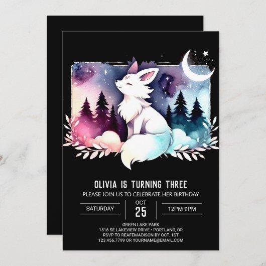 リトルミニマリストウルフ誕生日 招待状 (正面/裏面)