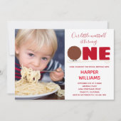 リトルミートボール1枚フォトファースト誕生日 招待状 (正面)