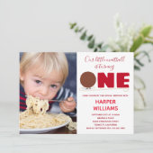 リトルミートボール1枚フォトファースト誕生日 招待状 (スタンド正面)