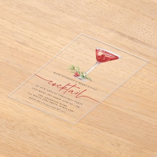 リトルメリーカクテルマルティーニホリデーパーティー アクリル招待状 (レイダウン)