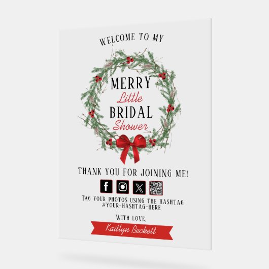 リトルメリークリスマスブライダルシャワーへようこそ アクリルサイン (傾斜)
