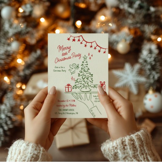 リトルメリークリスマスホリデーパーティハンドドロッド 案内状