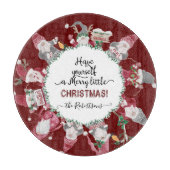 リトルメリークリスマスレッドグレー格言サンタ帽子 カッティングボード (正面)