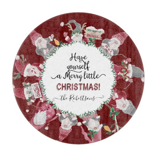 リトルメリークリスマスレッドグレー格言サンタ帽子 カッティングボード (正面)