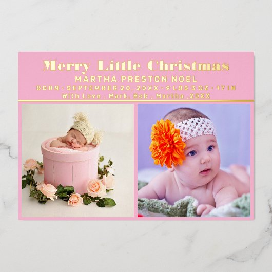 リトルメリークリスマス新生児フォイルホリデーカード 箔シーズンカード (正面)