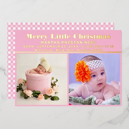 リトルメリークリスマス新生児フォイルホリデーカード 箔シーズンカード (正面/裏面)