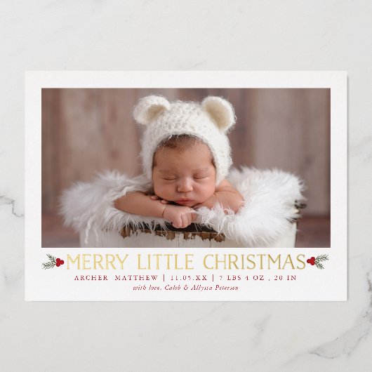 リトルメリークリスマス新生児フォイルホリデーカード 箔シーズンカード (正面)