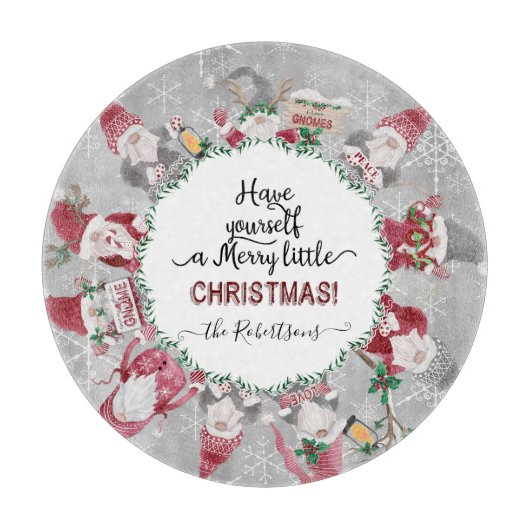 リトルメリークリスマス格言サンタ小妖精や小人雪片 カッティングボード (正面)