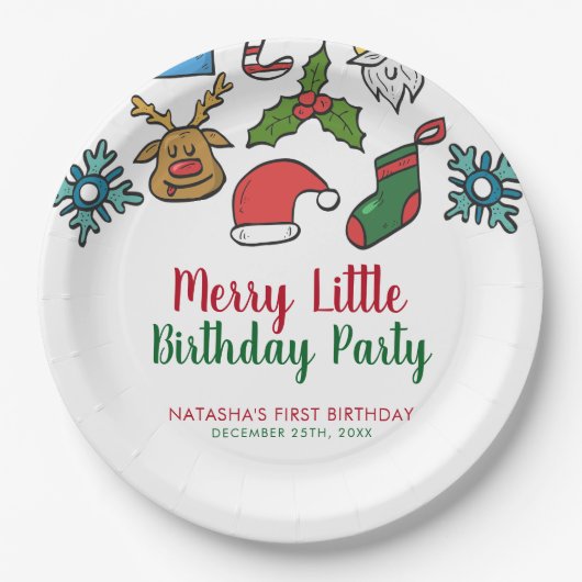 リトルメリークリスマス誕生日カスタム ペーパープレート (正面)